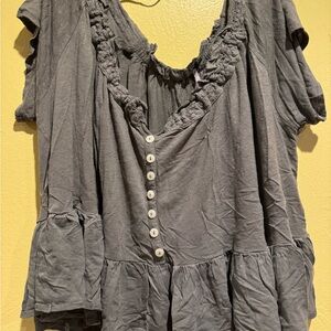 Free People Olive Green Ruffled Blouse - Medium